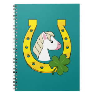 Cuaderno Caballo blanco lindo con zapato de caballo dorado,