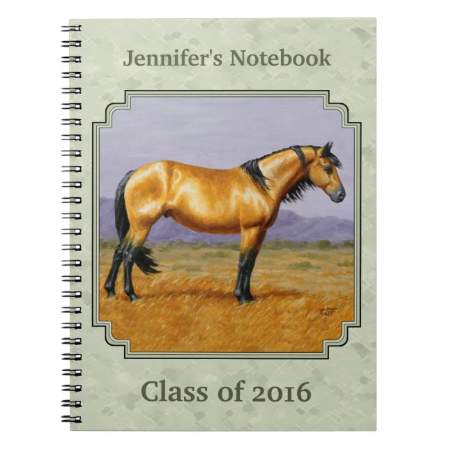 Cuaderno Caballo Buckskin Mustang Stallion Sage Green (Frente)
