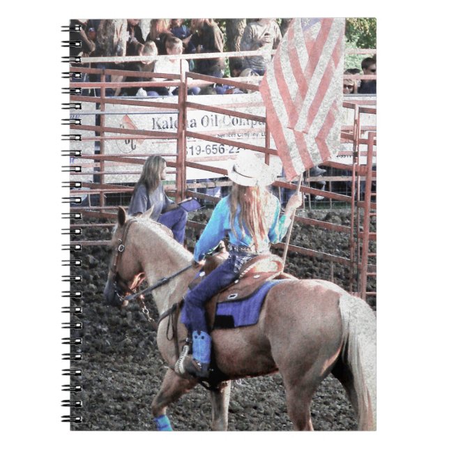 Cuaderno Caballo con bandera rodeo y gallina de vaca (Frente)