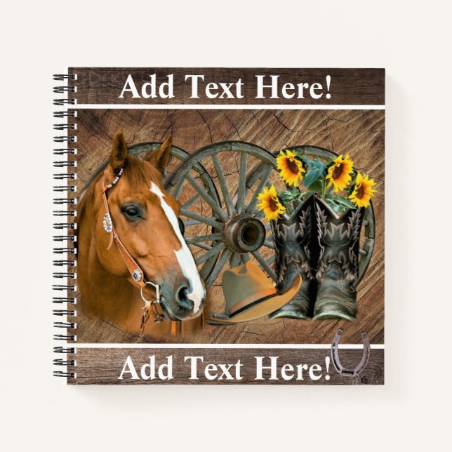 Cuaderno Caballo Cowboy Boots Rueda de vagón girasoles occi (Anverso)