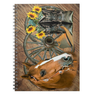 Cuaderno Caballo Cowboy Boots Rueda de vagón girasoles occi