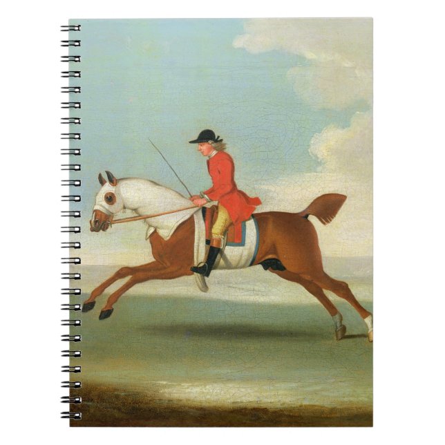 Cuaderno Caballo de carreras galopante y jinete montado en (Frente)