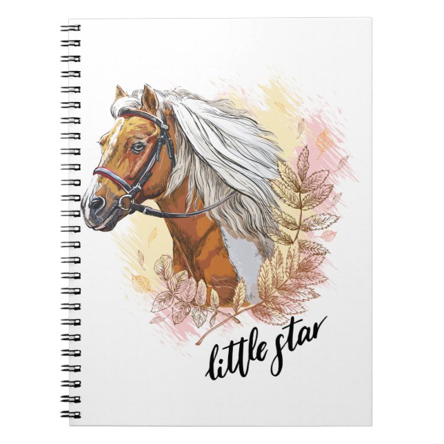 Cuaderno Caballo de dibujo manual con plantas (Frente)