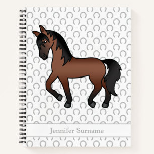 Cuaderno Caballo De Dibujos Animados Bay Marrón Trotando &
