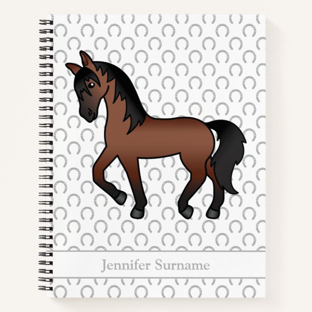 Cuaderno Caballo De Dibujos Animados Bay Marrón Trotando &  (Anverso)