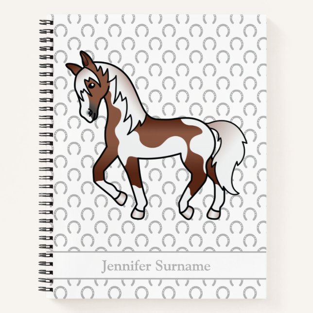 Cuaderno Caballo de dibujos animados Pinto marrón trotando  (Anverso)