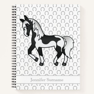Cuaderno Caballo de dibujos animados trotando Pinto negro y