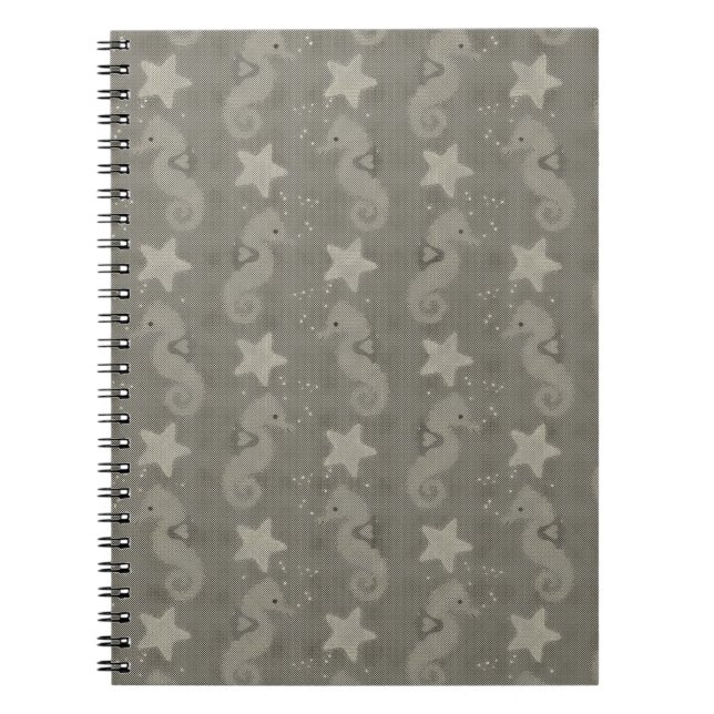 Cuaderno Caballo De Mar Antiguo Y Patrón De Starfish (Frente)