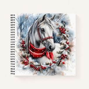 Cuaderno Caballo de Navidad elegante con corona de invierno