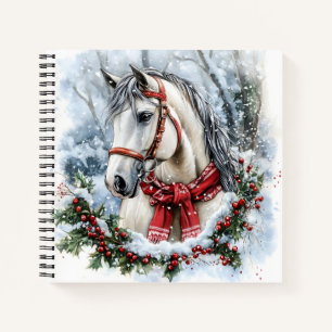 Cuaderno Caballo de Navidad elegante con corona de invierno