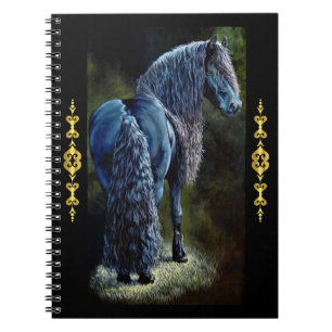 Cuaderno Caballo de semental frisón en foco, pintura   