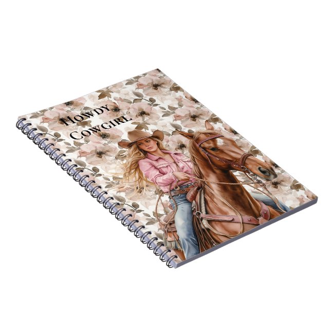Cuaderno Caballo de vaca marrón rosado de flor suroeste (Lado Derecho)