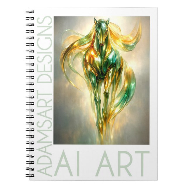 Cuaderno Caballo Dorado Esmeralda Radiante Abstracto Metáli (Frente)