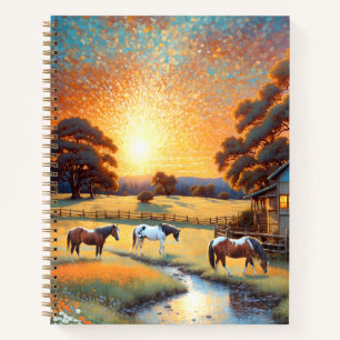 Cuaderno Caballo en pradera de flores silvestres de granja
