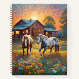 Cuaderno Caballo en prado de flores silvestres de granja