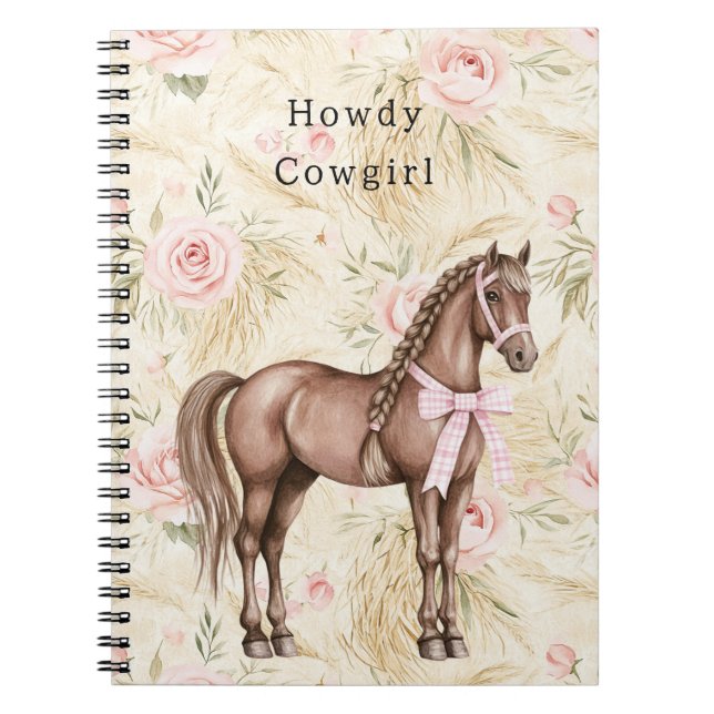 Cuaderno Caballo Floral de Crema Rosa (Frente)