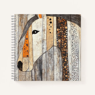 Cuaderno Caballo geométrico boho de grano de madera rústico