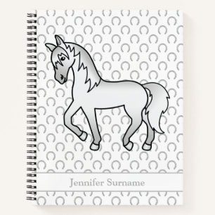 Cuaderno Caballo gris animado trotando & Texto personalizad