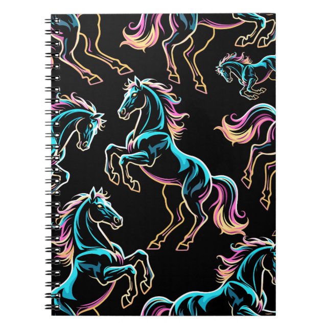 Cuaderno Caballo Luz de Neón Glitch Estilo Retro (Frente)