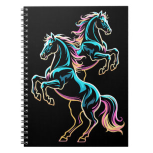 Cuaderno Caballo Luz de Neón Glitch Estilo Retro