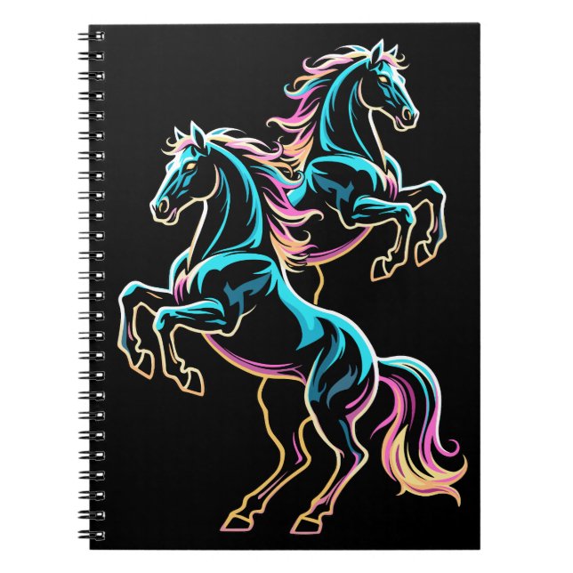 Cuaderno Caballo Luz de Neón Glitch Estilo Retro (Frente)