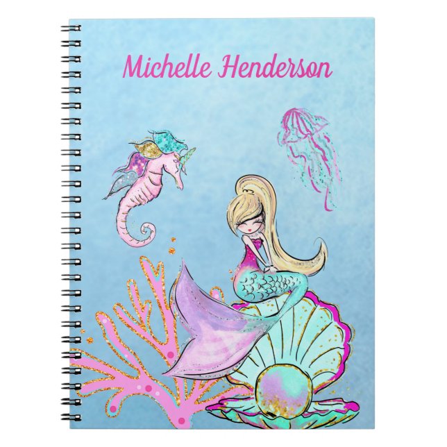 Cuaderno Caballo marino de sirena y bloc de notas de medusa (Frente)