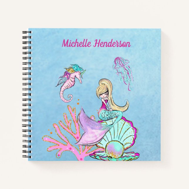 Cuaderno Caballo marino de sirena y medusa (Anverso)