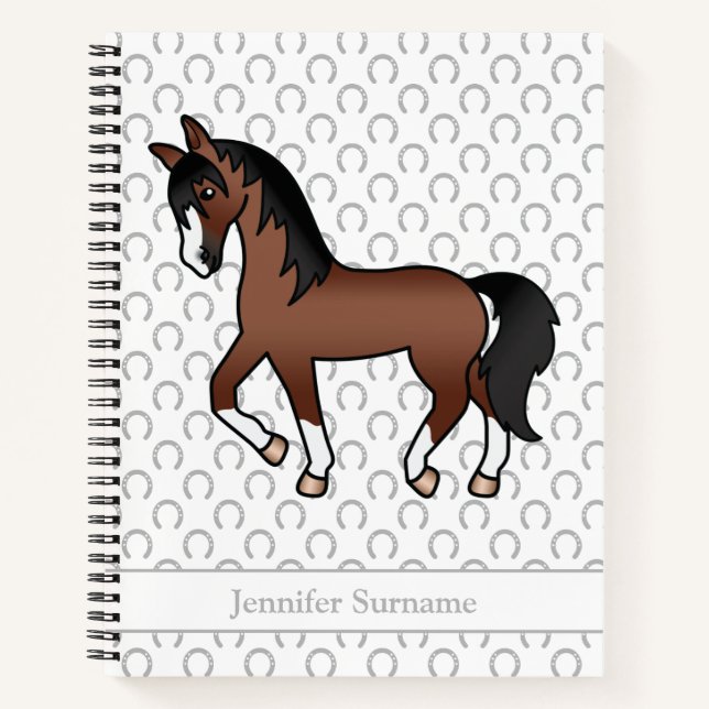 Cuaderno Caballo marrón al trote de dibujos animados y text (Anverso)