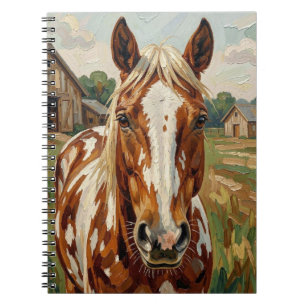Cuaderno Caballo marrón y blanco bonito en una granja rústi