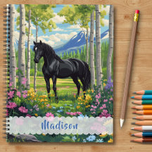 Caballo Negro Chicas Flores Silvestres Rosa Morado