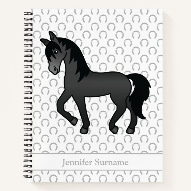 Cuaderno Caballo Negro de Dibujos Animados Trotando & Texto (Anverso)