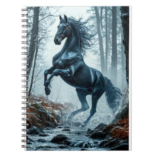 Cuaderno Caballo Negro Galopando a Través de un Arroyo del