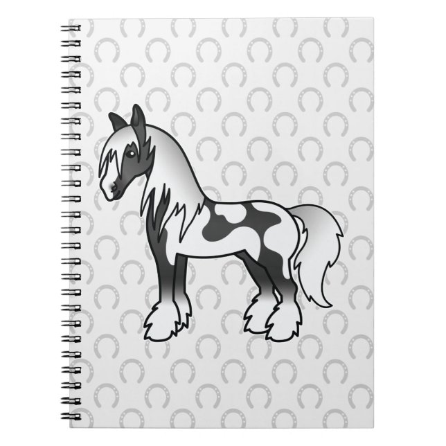 Cuaderno Caballo negro pío de dibujos animados Gypsy Vanner (Frente)