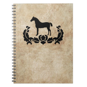 Cuaderno Caballo negro vintage y damasco de marfil