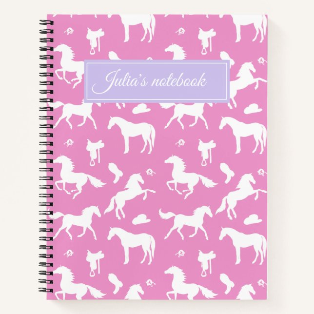 Cuaderno Caballo Nombre Personalizado Gift Ecuestre Rosa (Anverso)