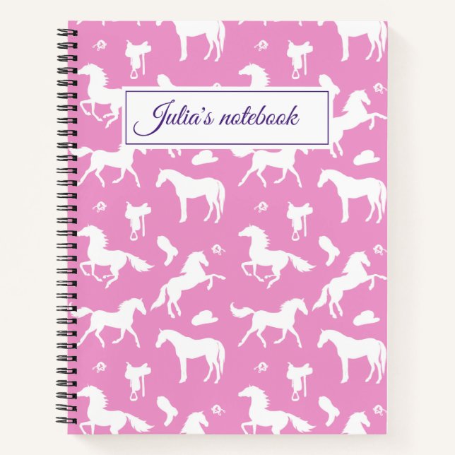 Cuaderno Caballo Nombre Personalizado Gift Ecuestre Rosa (Anverso)