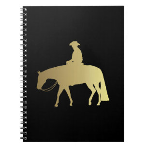 Cuaderno Caballo occidental de oro del placer en negro