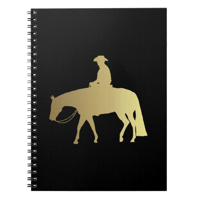 Cuaderno Caballo occidental de oro del placer en negro (Frente)