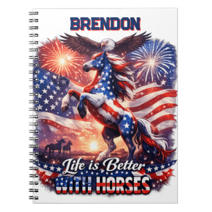 Cuaderno Caballo Patriótico Bandera Americana Atardecer Ecu