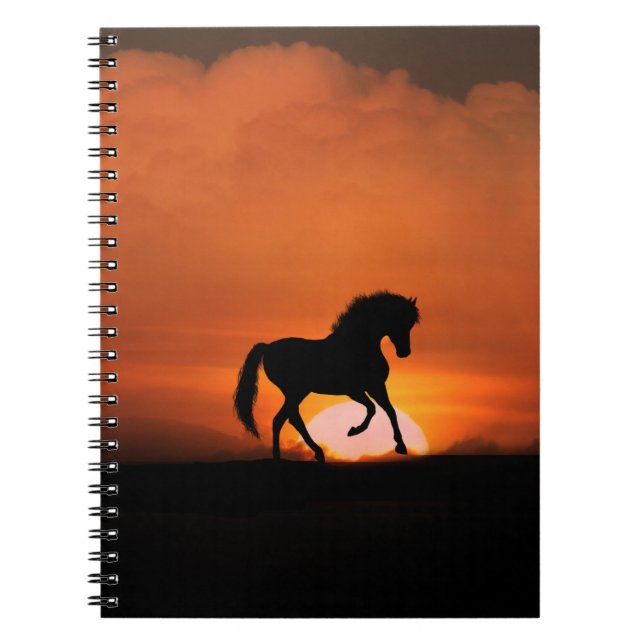 Cuaderno Caballo personalizable en el portátil Sunset (Frente)
