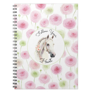 Cuaderno Caballo Ranunculus Rosa Bonito Menta