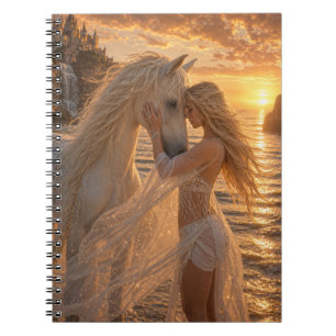 Cuaderno Caballo romántico soñador y doncella puesta de sol