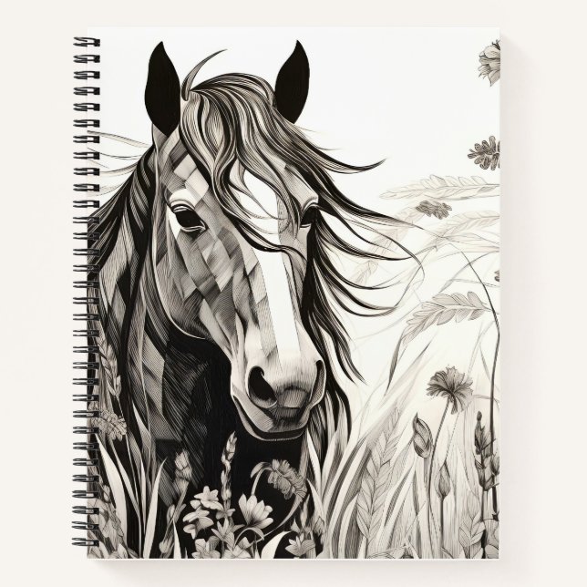 Cuaderno Caballo Tranquilo Naturaleza Prairie Estilo de dib (Anverso)