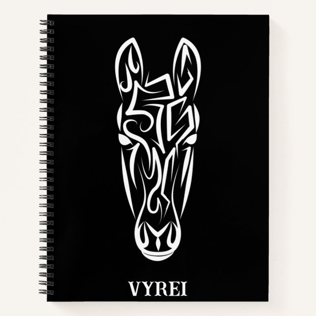 Cuaderno Caballo tribal blanco y negro (Anverso)