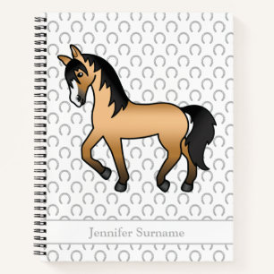 Cuaderno Caballo Trotador Cartoon Buckskin & Texto Personal