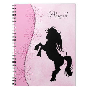 Cuaderno Caballo y flores de silueta de cría personalizada