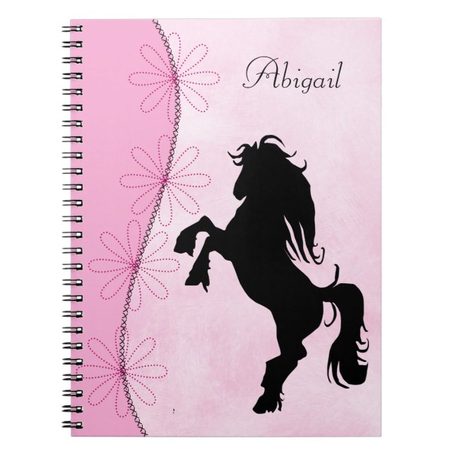 Cuaderno Caballo y flores de silueta de cría personalizada (Frente)
