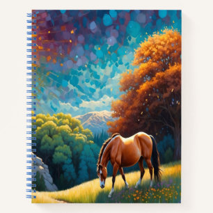 Cuaderno Caballo y flores en una pradera colorida