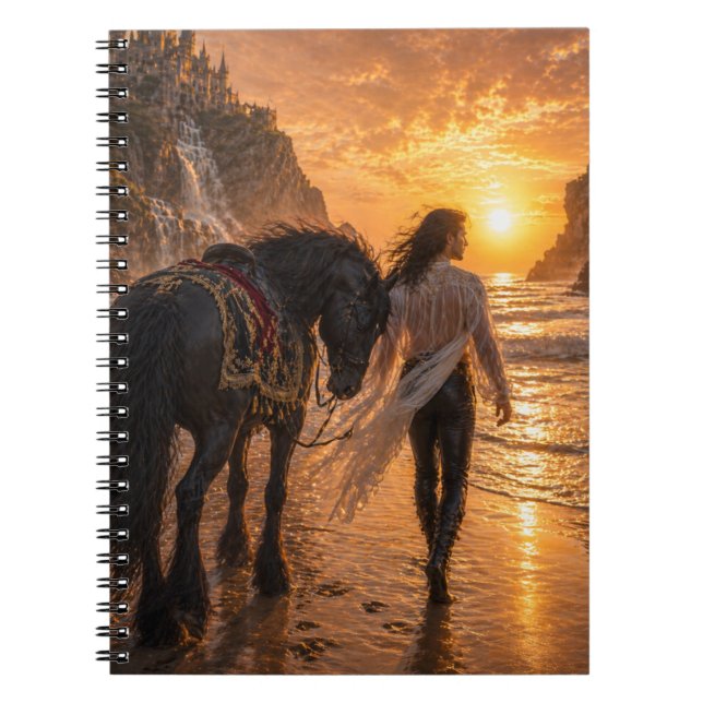 Cuaderno Caballo y hombre soñadores románticos Atardecer en (Frente)