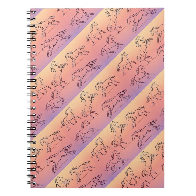 Cuaderno Caballos con patrón de arte de línea diagonal Caba (Frente)
